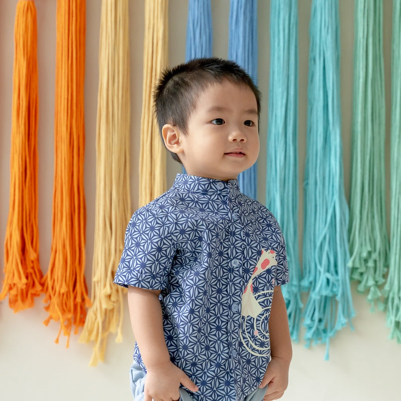 Oriental Series - Boys Shirt in Navy Origami Koi Print by Le Petit Society
