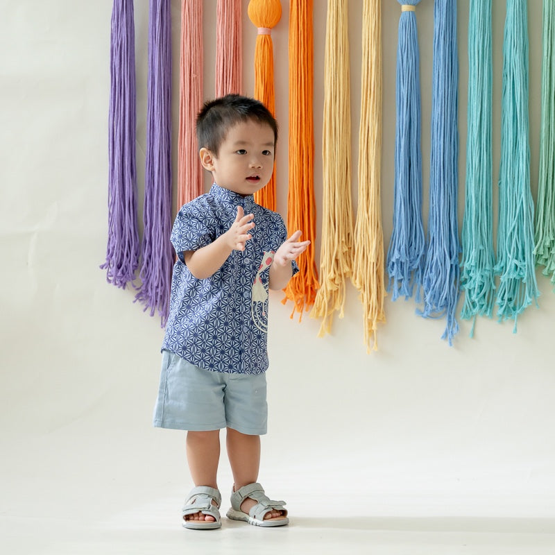 Oriental Series - Boys Shirt in Navy Origami Koi Print by Le Petit Society — image 3