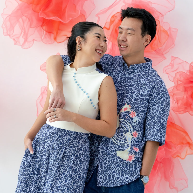 Oriental Series - Ladies Cheongsam Top in Navy Wagara Print by Le Petit Society — image 6