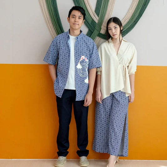 Oriental Series - Men's Shirt in Navy Origami Koi Print (Relaxed Fit) by Le Petit Society — image 2