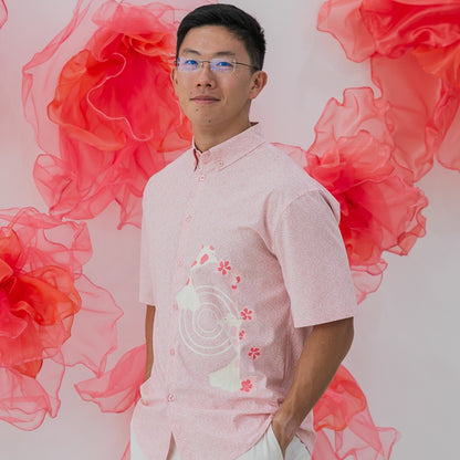 Oriental Series - Men's Shirt in Pink Origami Koi Print (Relaxed Fit) by Le Petit Society
