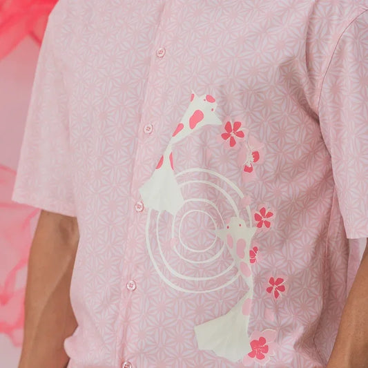 Oriental Series - Men's Shirt in Pink Origami Koi Print (Relaxed Fit) by Le Petit Society — image 2