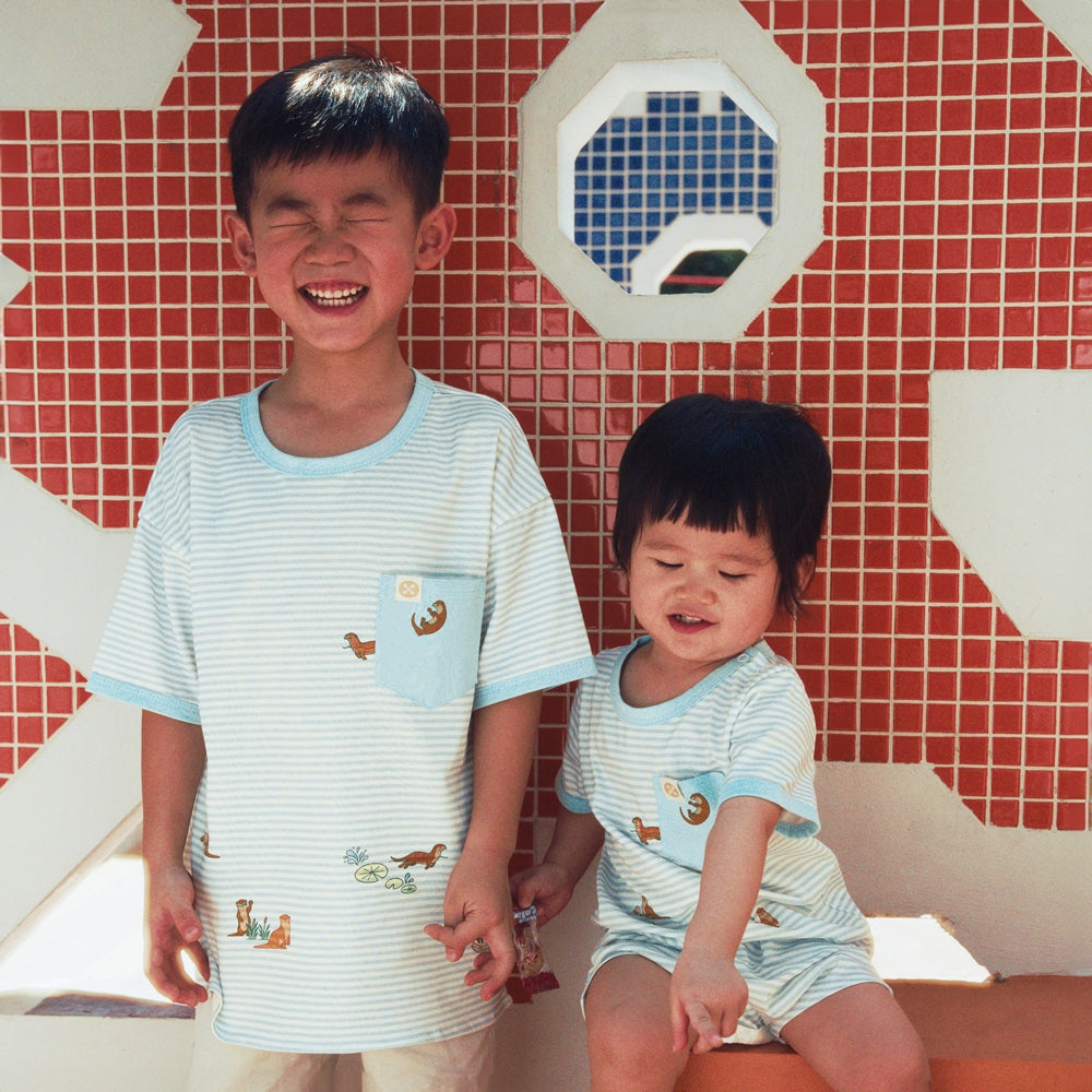A Singapore Series - Otters Kids Tee in Blue by Le Petit Society — image 3