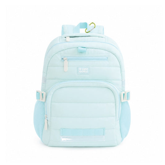 Single Pocket Backpack in Ice Blue Puffer by Le Petit Society