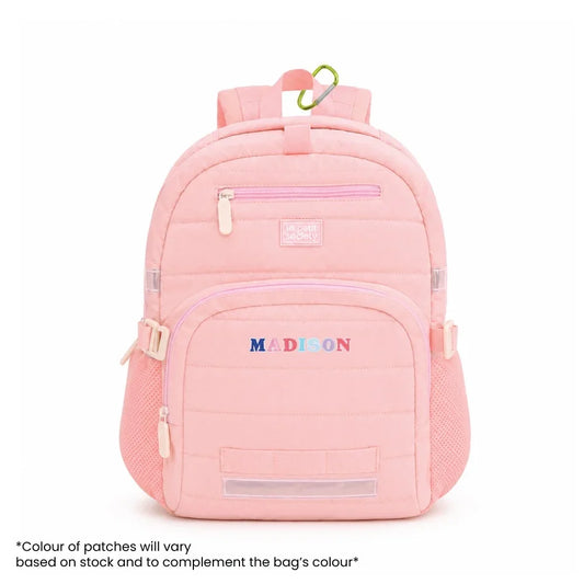 Single Pocket Backpack in Marshmallow Pink Puffer by Le Petit Society — image 2