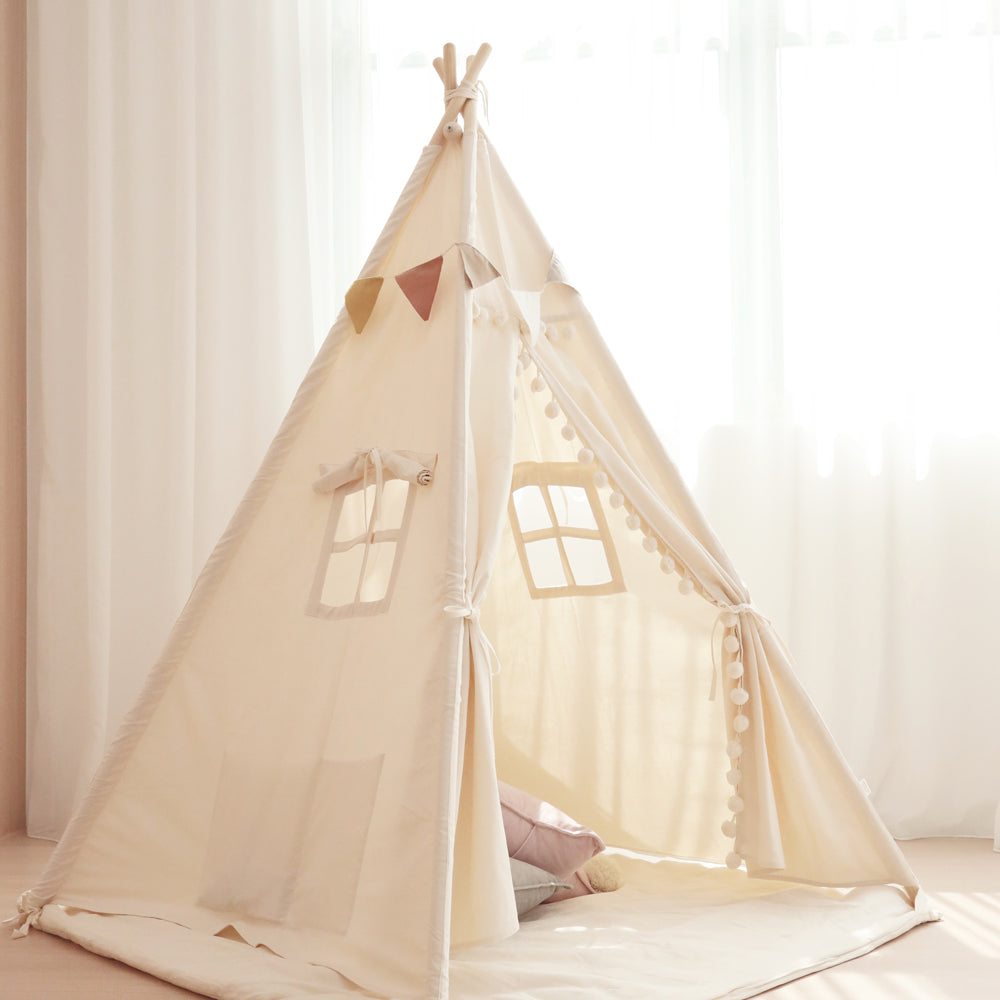 Canvas Teepee Tent with Pom Poms by Le Petit Society