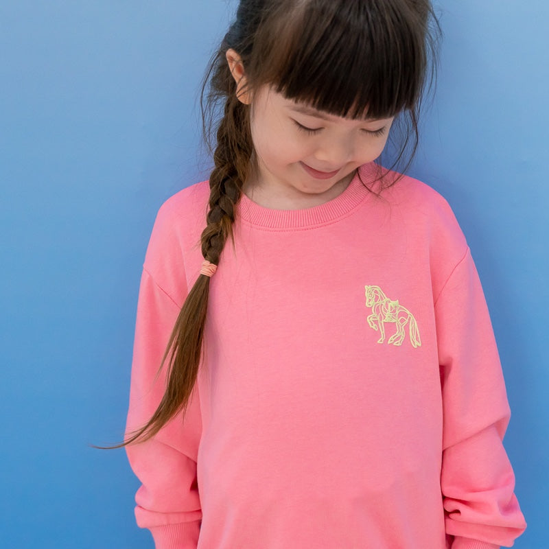 Zodiac Series - Kids Pullover in Pink with Embossed Horse Print by Le Petit Society