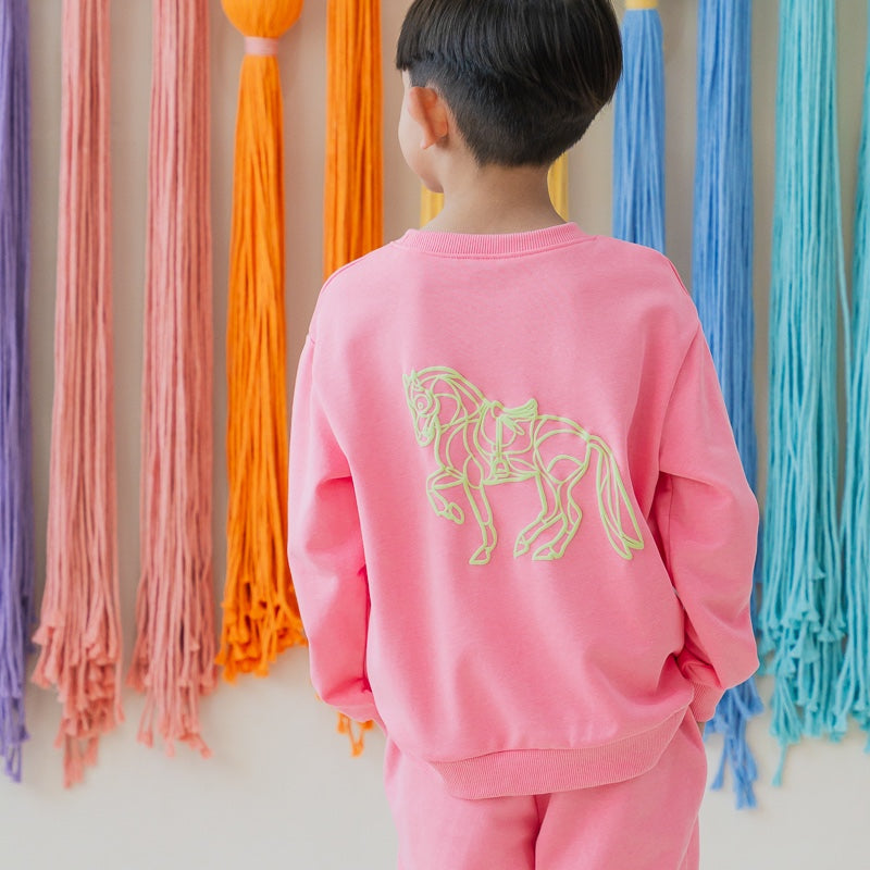 Zodiac Series - Kids Pullover in Pink with Embossed Horse Print by Le Petit Society — image 5
