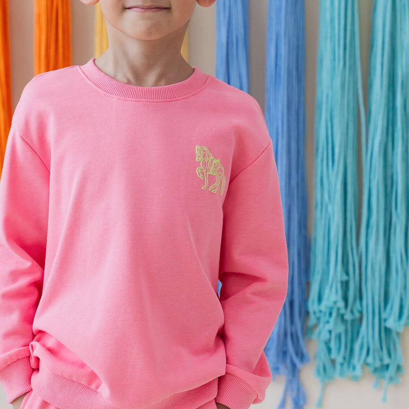 Zodiac Series - Kids Pullover in Pink with Embossed Horse Print by Le Petit Society — image 3