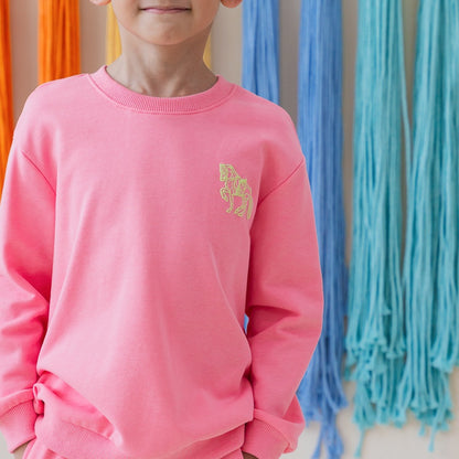 Zodiac Series - Kids Pullover in Pink with Embossed Horse Print by Le Petit Society — image 3