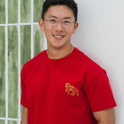 Zodiac Series - Adult Red Tee in Gold Horse Print by Le Petit Society — image 2