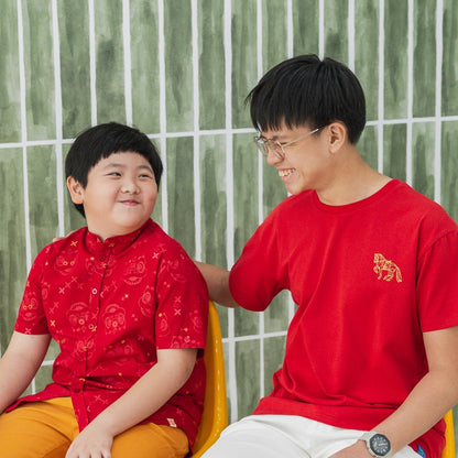 Zodiac Series - Kids Red Tee in Gold Horse Print by Le Petit Society — image 2