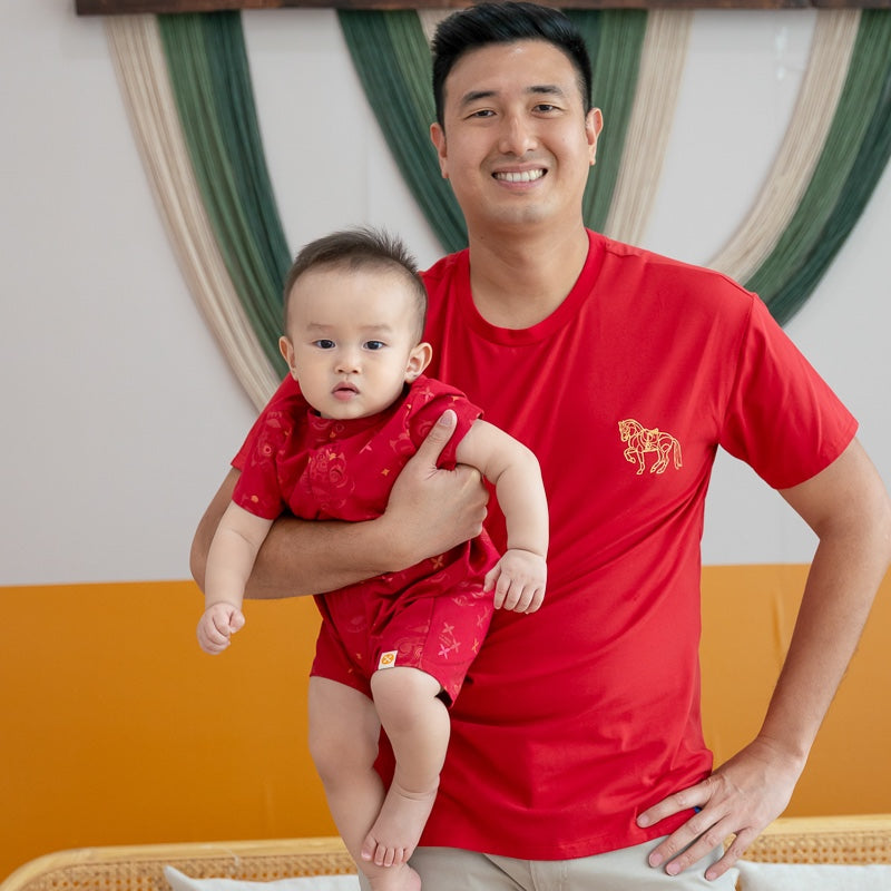 Zodiac Series - Adult Red Tee in Gold Horse Print by Le Petit Society — image 3