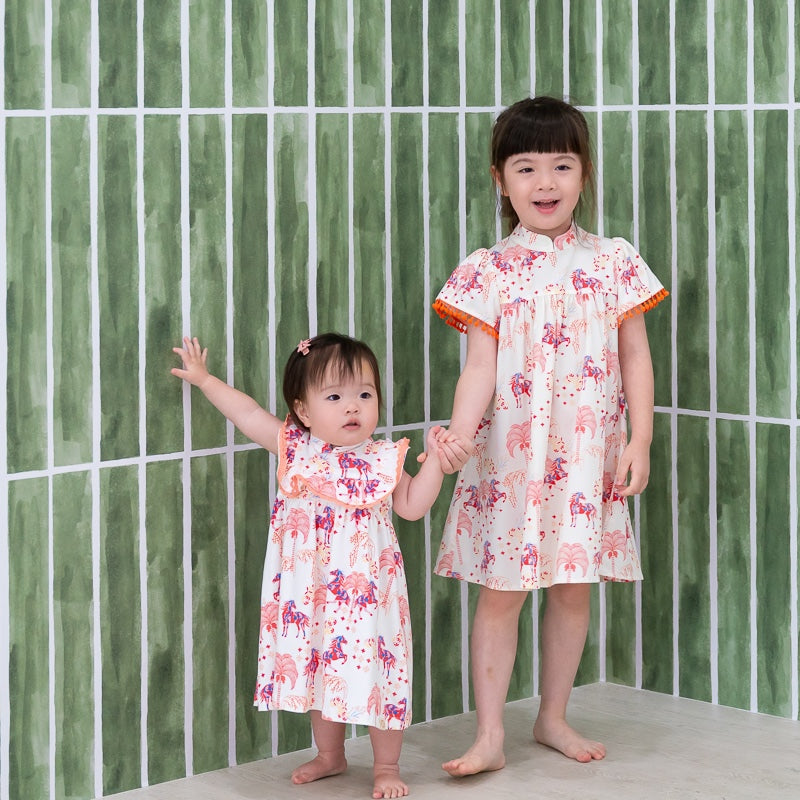 Zodiac Series - Girls Cheongsam in Red Carnival Horse Print by Le Petit Society — image 4