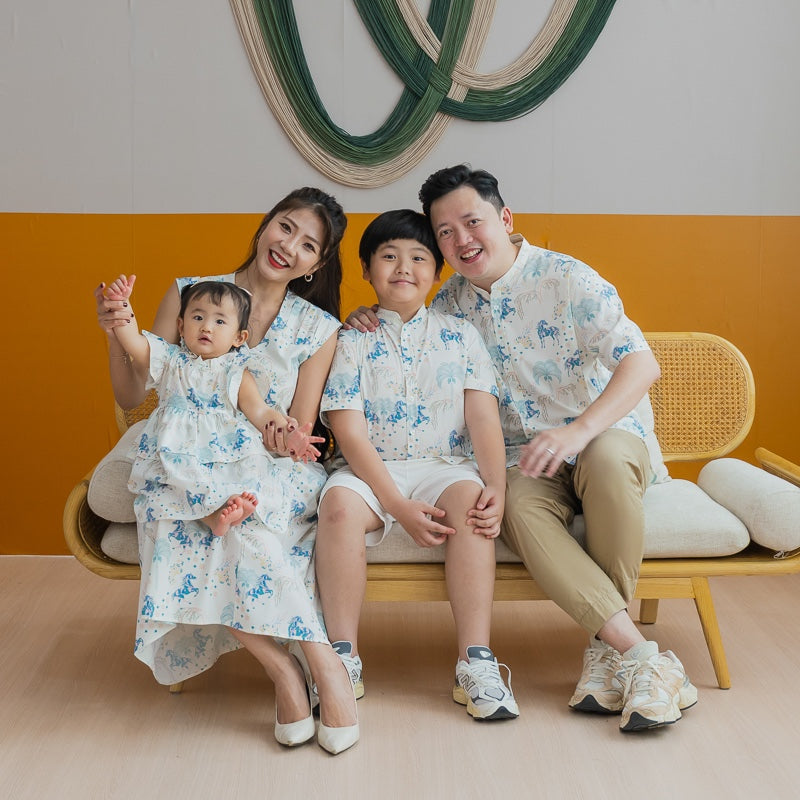 Zodiac Series - Girls Cheongsam in Teal Carnival Horse Print by Le Petit Society — image 3