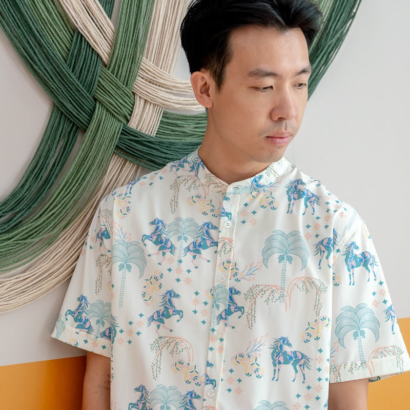 Zodiac Series - Men's Shirt in Teal Carnival Horse Print (Classic Fit) by Le Petit Society — image 2