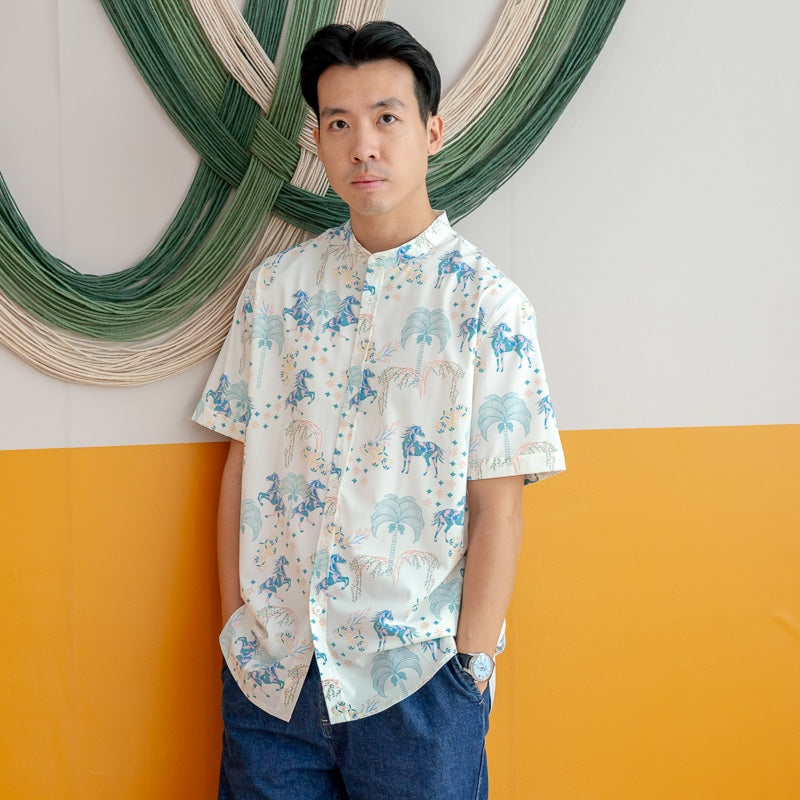 Zodiac Series - Men's Shirt in Teal Carnival Horse Print (Classic Fit) by Le Petit Society