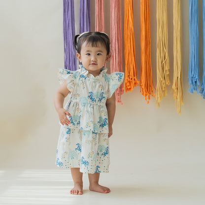 Zodiac Series - Girls Cheongsam in Teal Carnival Horse Print by Le Petit Society — image 4