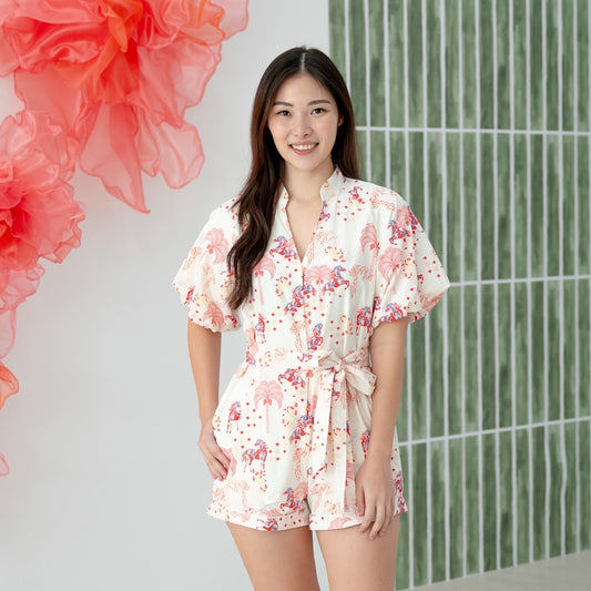 Zodiac Series - Ladies Romper in Red Carnival Horse Print by Le Petit Society