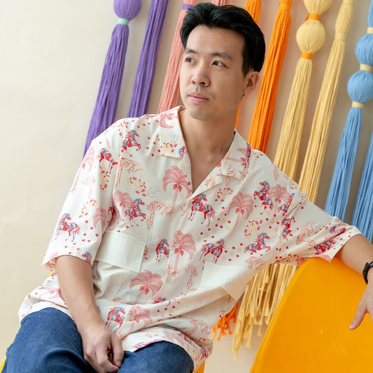Zodiac Series - Men's Shirt in Red Carnival Horse Print (Relaxed Fit) by Le Petit Society