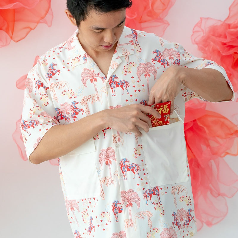 Zodiac Series - Men's Shirt in Red Carnival Horse Print (Relaxed Fit) by Le Petit Society — image 2