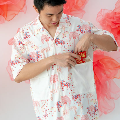 Zodiac Series - Men's Shirt in Red Carnival Horse Print (Relaxed Fit) by Le Petit Society — image 2