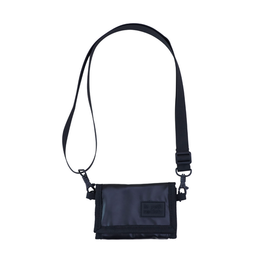 Kids Wallet With Lanyard in Metallic Black by Le Petit Society