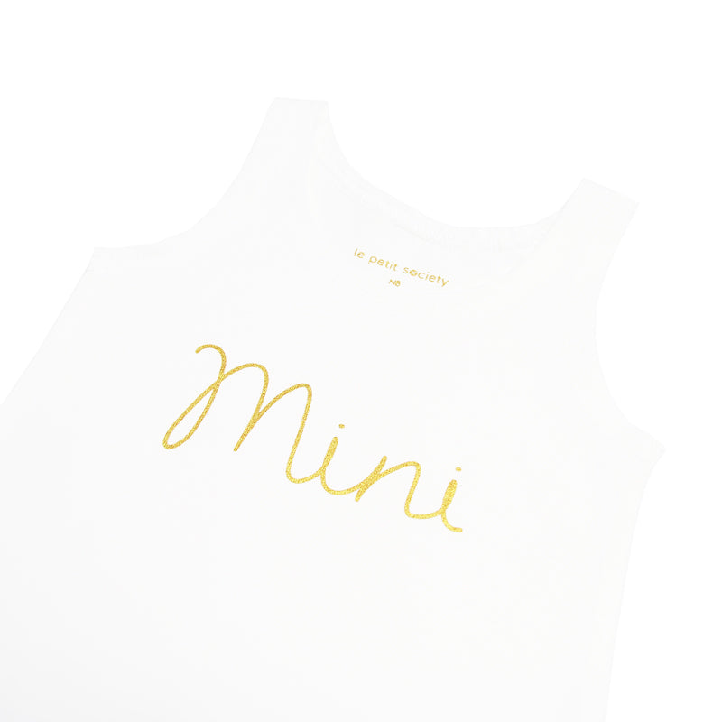 Family Tees - Mini Baby Sleeveless Romper in White/Gold by Le Petit Society — image 2