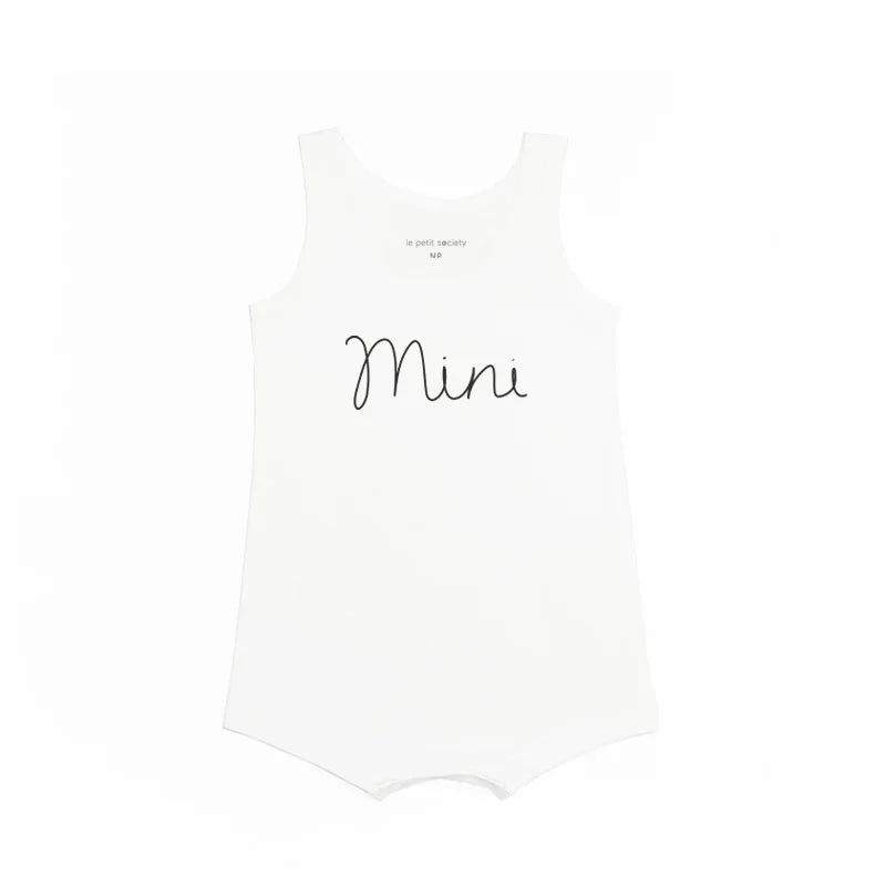 Family Tees - Mini Baby Sleeveless Romper in White/Black by Le Petit Society — image 2