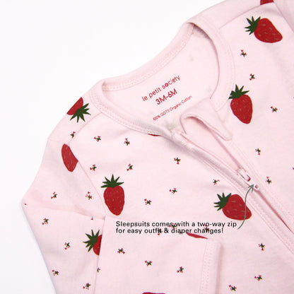 Baby Organic Zip Sleepsuit in Strawberry Print (Personalisable) by Le Petit Society — image 5