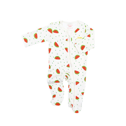 Baby Organic Zip Sleepsuit with Foldable Mittens & Footies in Watermelon by Le Petit Society — image 12