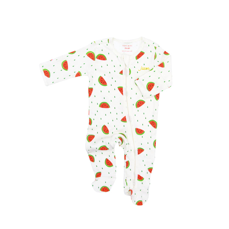 Baby Organic Zip Sleepsuit with Foldable Mittens & Footies in Watermelon by Le Petit Society — image 16