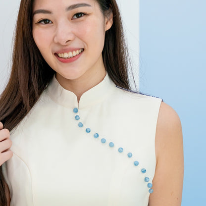Oriental Series - Ladies Cheongsam Top in Navy Wagara Print by Le Petit Society — image 5