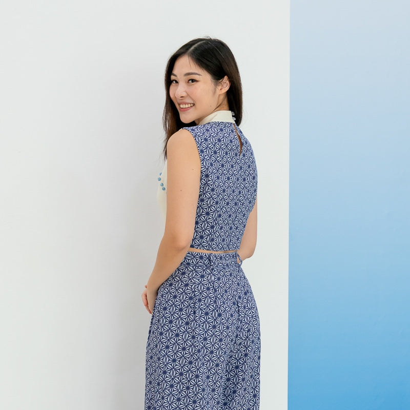 Oriental Series - Ladies Cheongsam Top in Navy Wagara Print by Le Petit Society — image 4