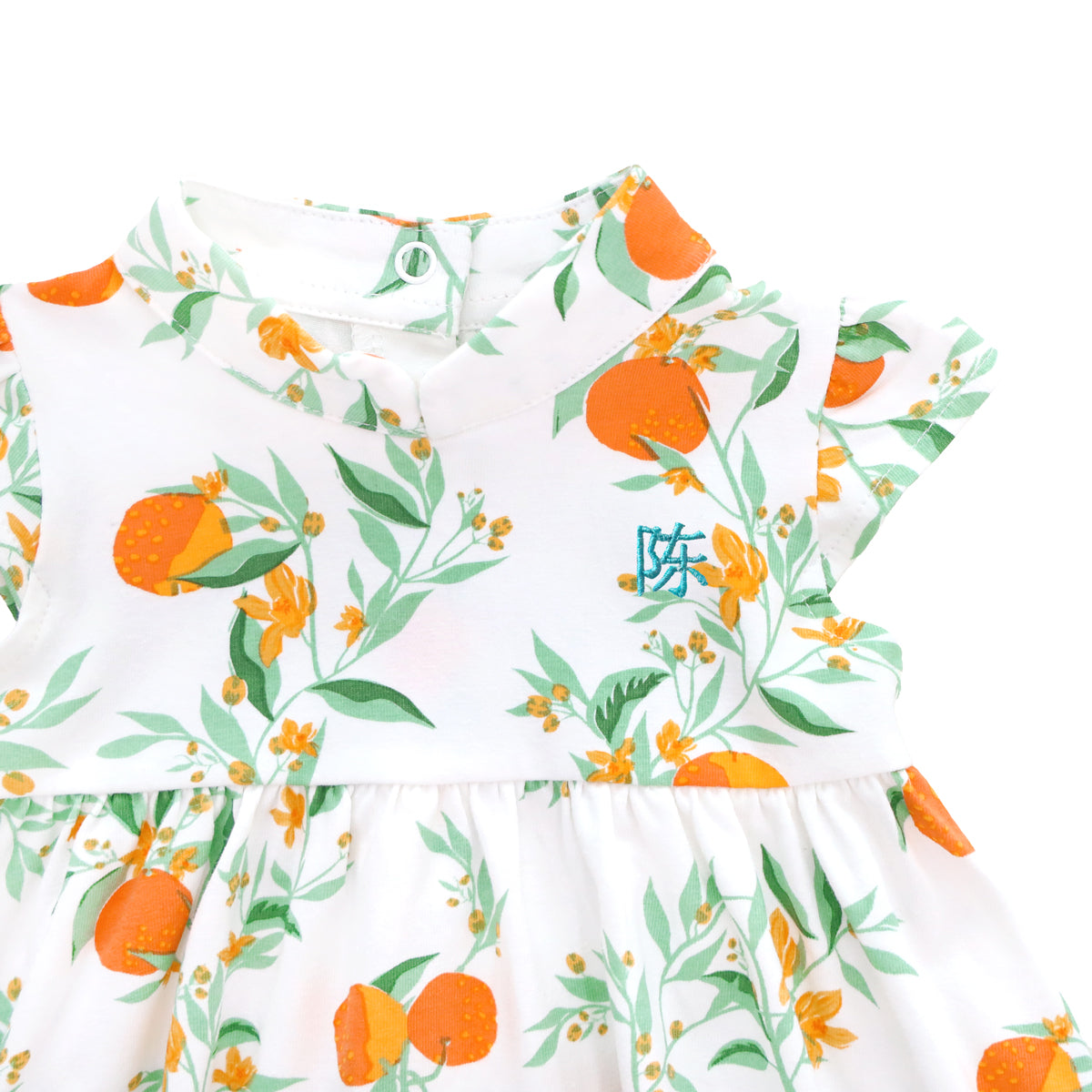 Mandarin Orange Series - Baby Girl Jersey Cheongsam in White by Le Petit Society — image 3