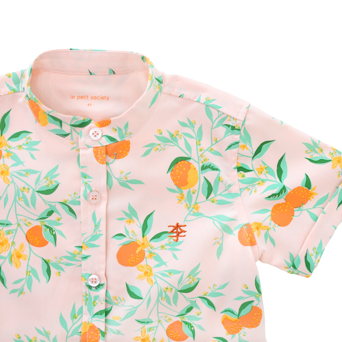 Mandarin Orange Series - Boys Shirt in Pink by Le Petit Society — image 2