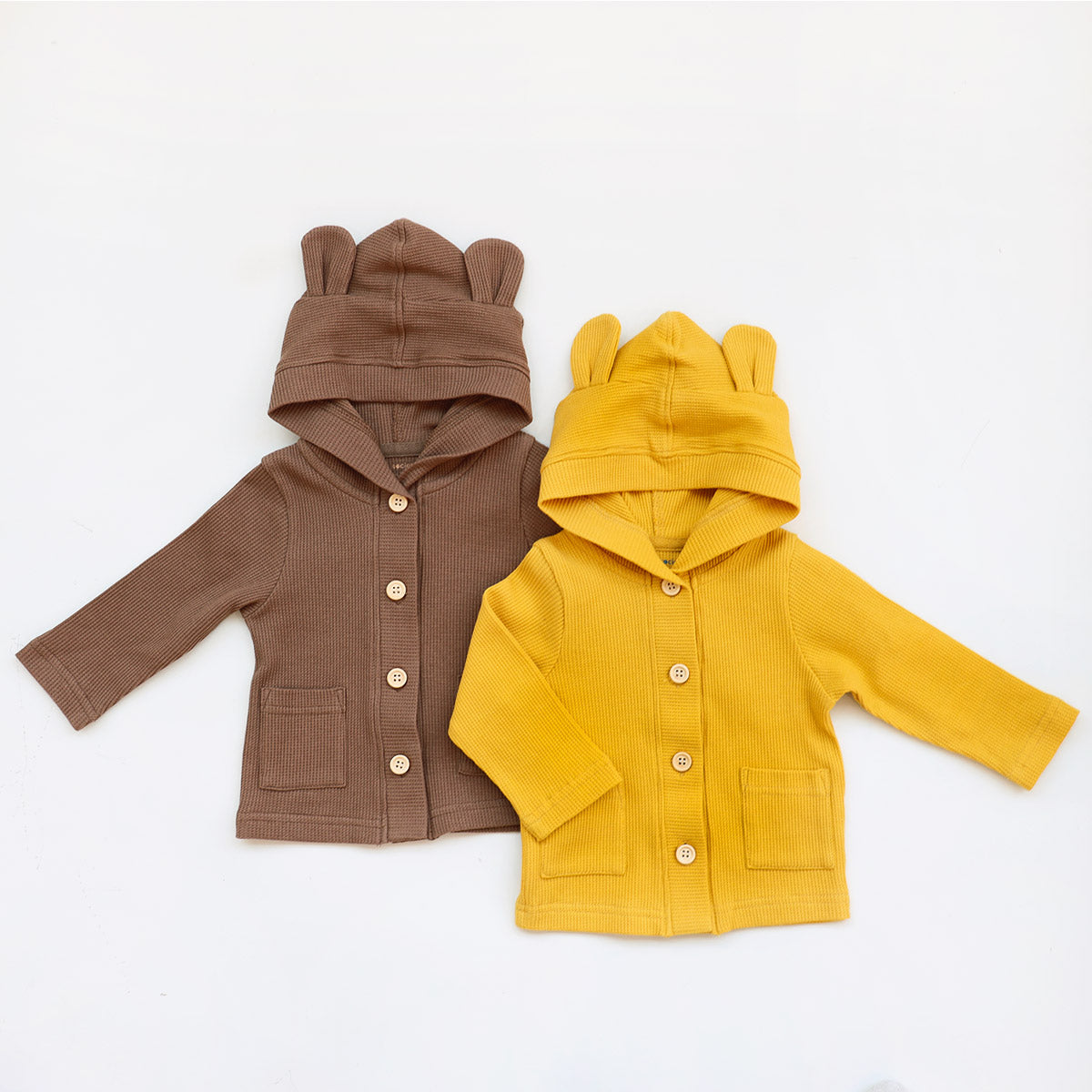 Baby Bear Cardigan in Marigold Waffle Jersey by Le Petit Society — image 4
