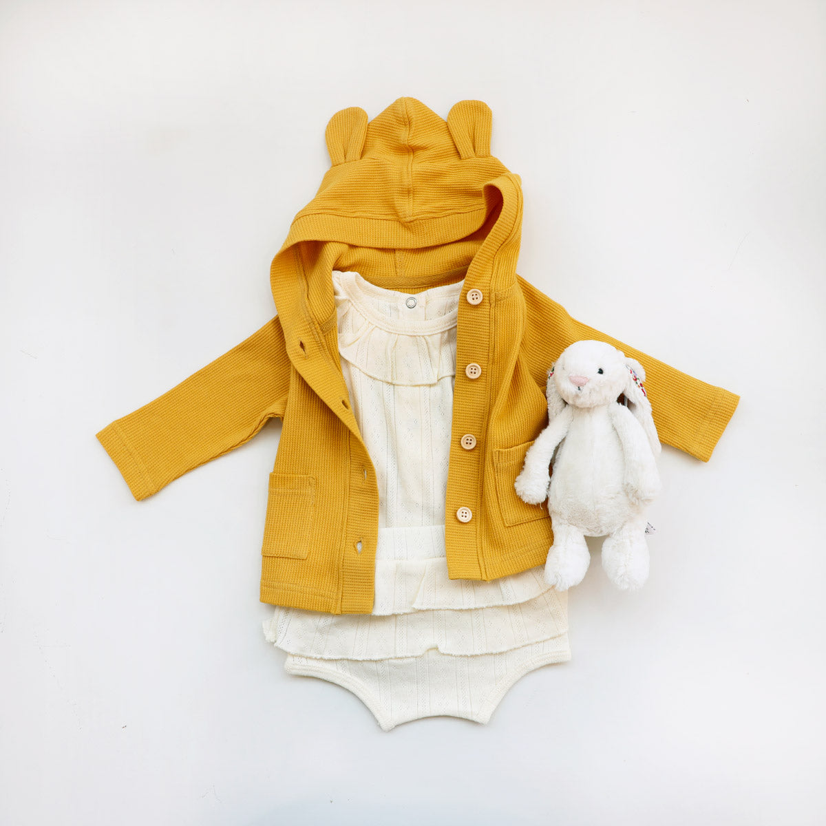 Baby Bear Cardigan in Marigold Waffle Jersey by Le Petit Society — image 11