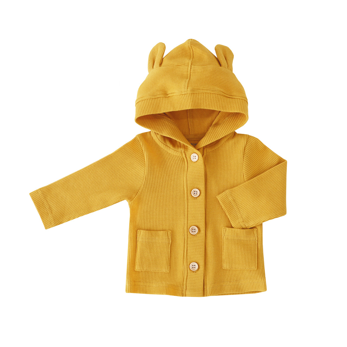 Baby Bear Cardigan in Marigold Waffle Jersey by Le Petit Society — image 6