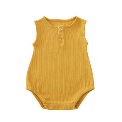 Baby Bubble Romper in Marigold Waffle Jersey by Le Petit Society