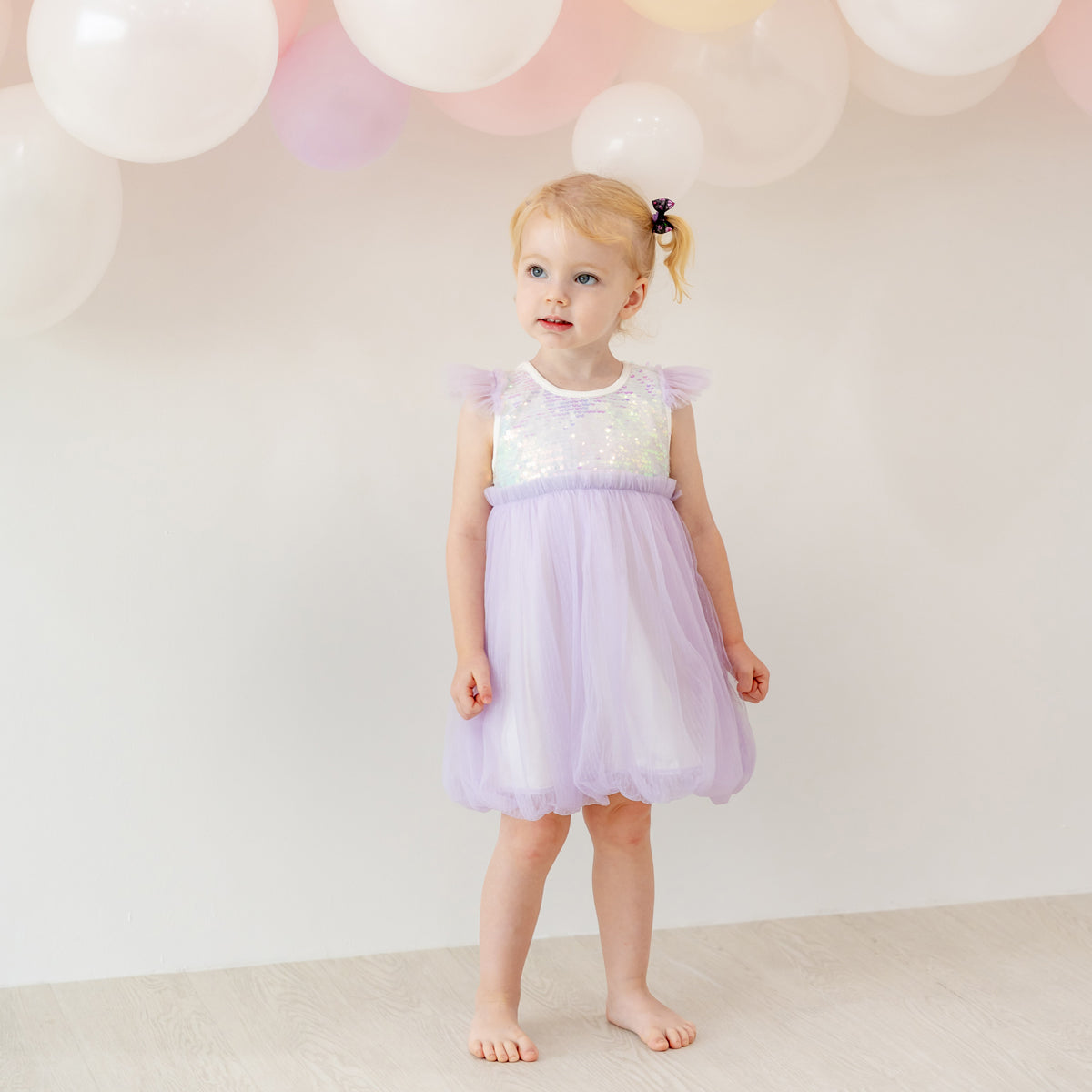 Flower Girl Series - Sequin Mini Bubble Dress in Lilac by Le Petit Society — image 8