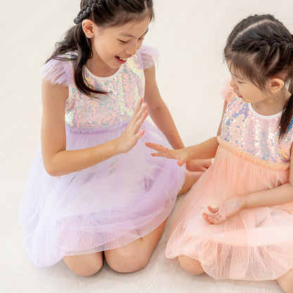 Flower Girl Series - Sequin Mini Bubble Dress in Lilac by Le Petit Society — image 2