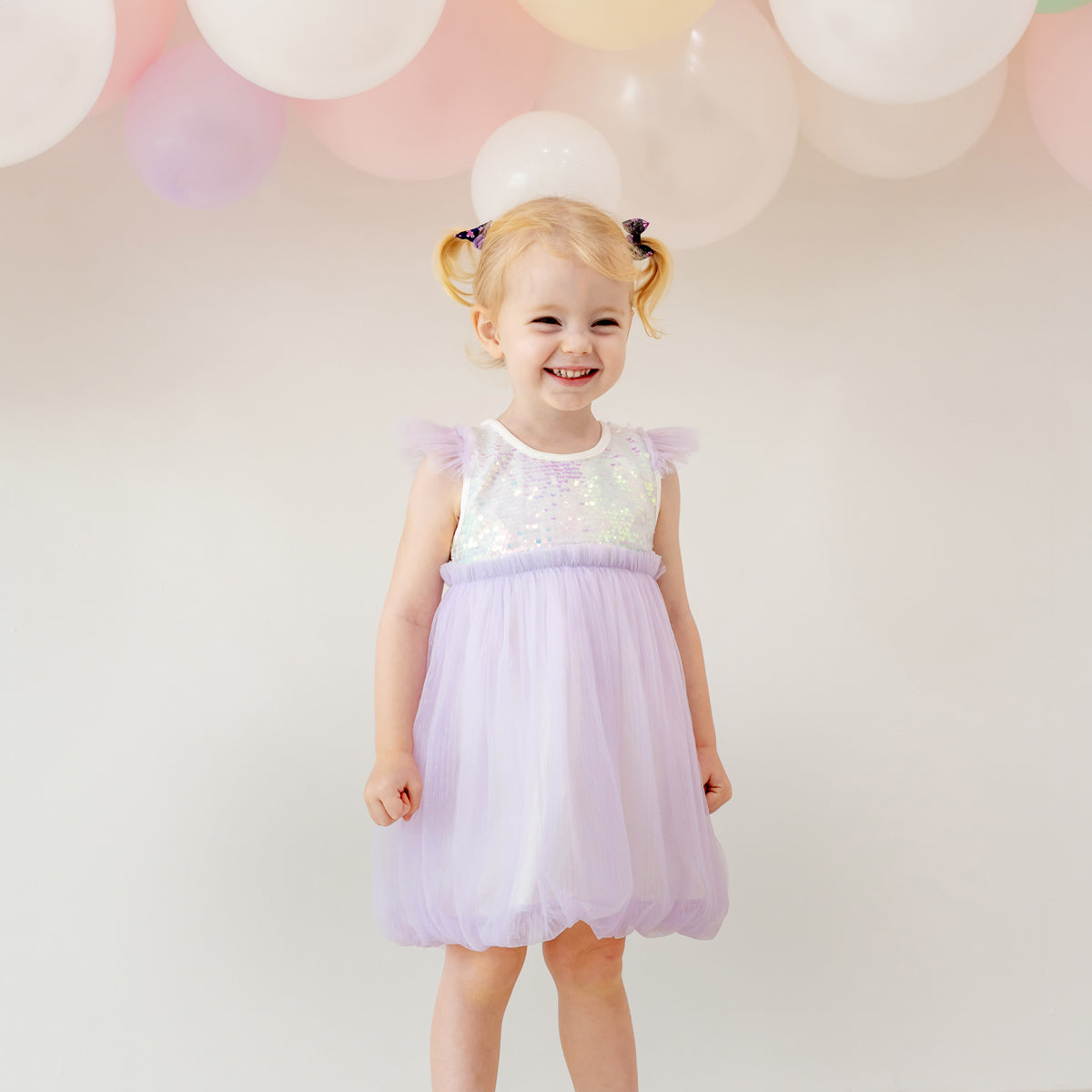 Flower Girl Series - Sequin Mini Bubble Dress in Lilac by Le Petit Society — image 6