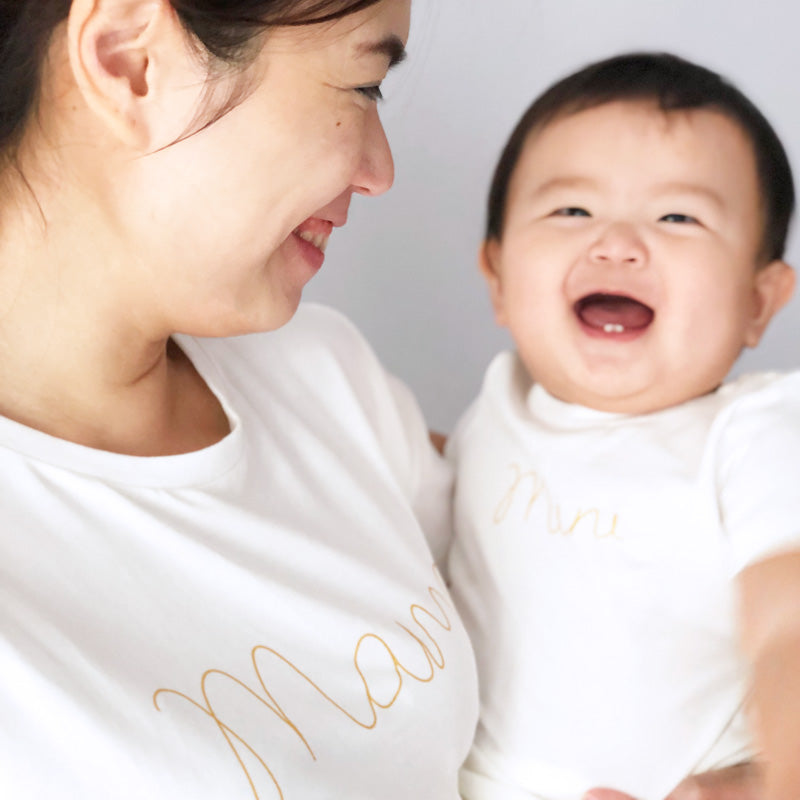 Family Tees - Mini Baby Short Sleeves Romper in White/Gold by Le Petit Society — image 3