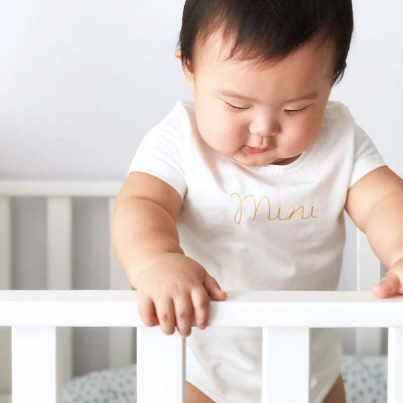 Family Tees - Mini Baby Short Sleeves Romper in White/Gold by Le Petit Society — image 2