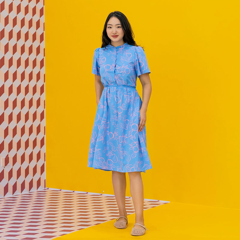 Mandarin Orange Series - Ladies Button Down Dress in Blue by Le Petit Society — image 9