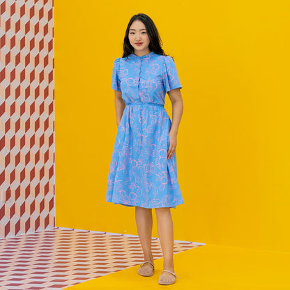 Mandarin Orange Series - Ladies Button Down Dress in Blue by Le Petit Society — image 10