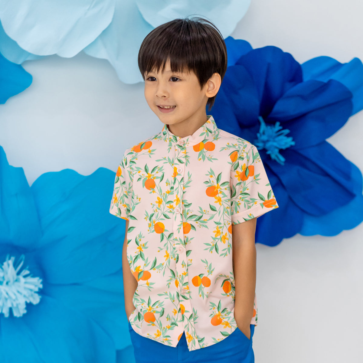 Mandarin Orange Series - Boys Shirt in Pink by Le Petit Society — image 12
