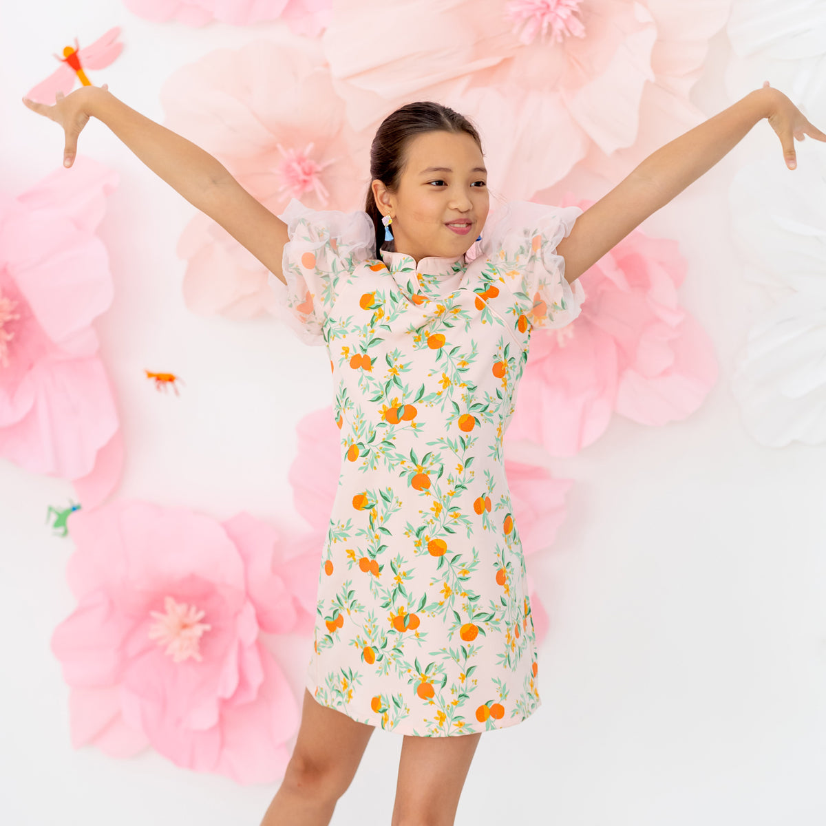 Mandarin Orange Series - Girls Cheongsam in Pink by Le Petit Society — image 6