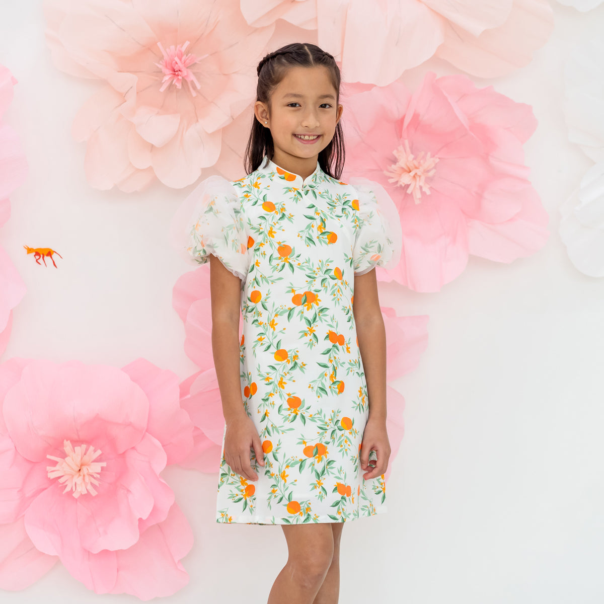 Mandarin Orange Series - Girls Cheongsam in White by Le Petit Society — image 16